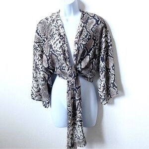 Snakeskin Print Shrug, 3/4 Sleeve Length, Ties at Waist